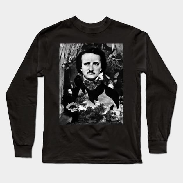 Edgar Allan Poe Halloween Ghost Story Horror Gothic Cat Long Sleeve T-Shirt by seruniartworks